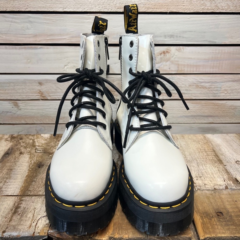 Dr Martens White Leather Jadon Platform Boots Combat Goth W8 M7 - Picture 2 of 7